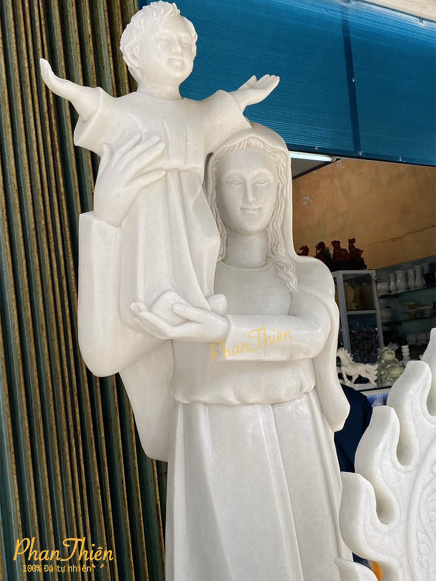 Tượng Đức Mẹ Bồng Chúa Đá Cẩm Thạch Trắng (DM-18)