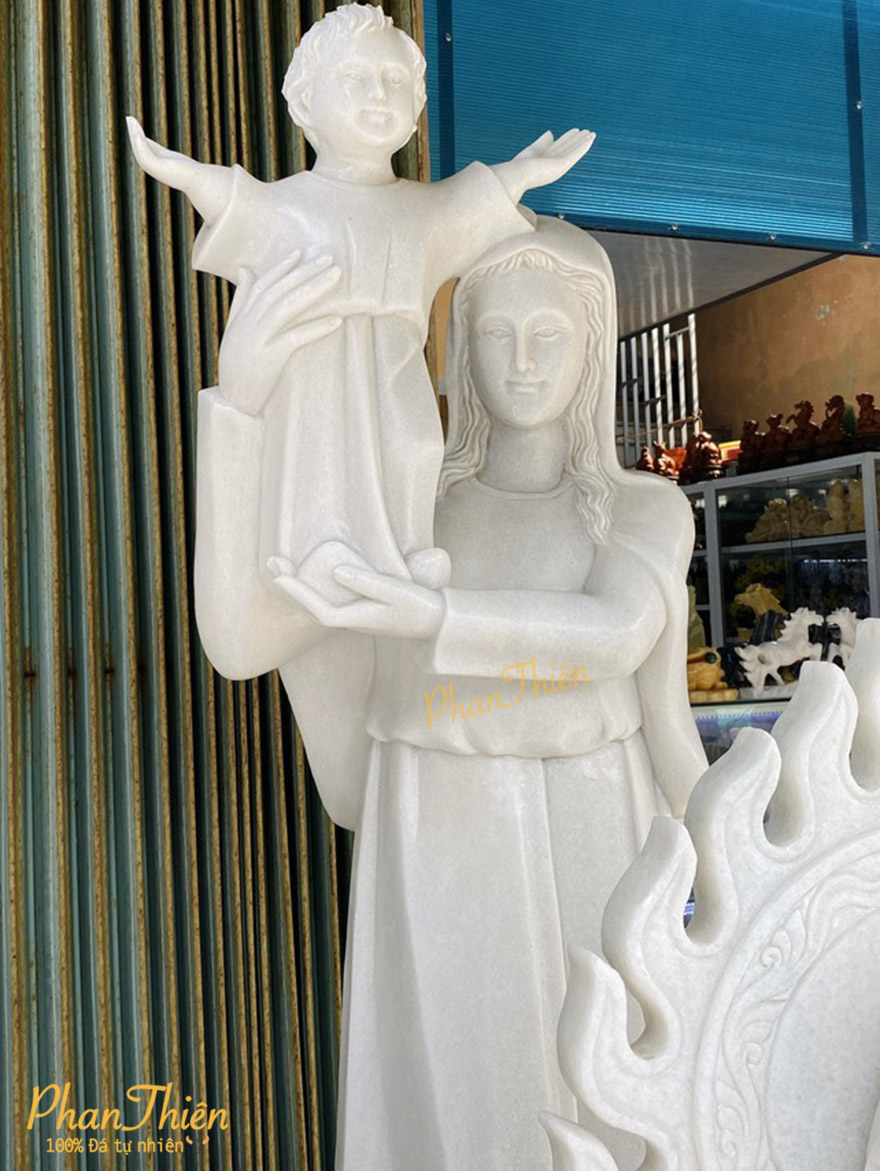 Tượng Đức Mẹ Bồng Chúa Đá Cẩm Thạch Trắng (DM-18)