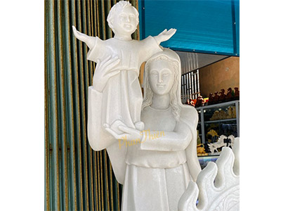 Tượng Đức Mẹ Bồng Chúa Đá Cẩm Thạch Trắng (DM-18)