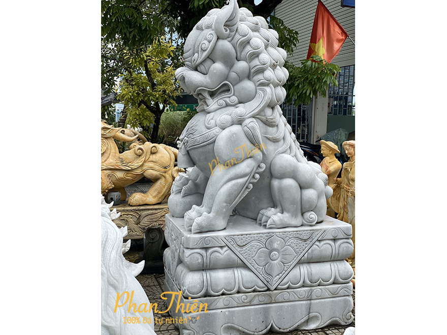 Kỳ Lân bằng Đá Cẩm Thạch Trắng Xám (KL-02)