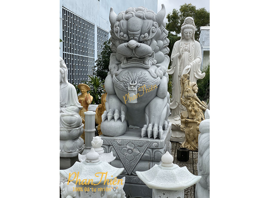 Kỳ Lân bằng Đá Cẩm Thạch Trắng Xám (KL-02)