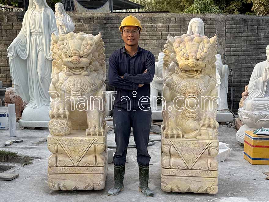 Tượng Kỳ Lân bằng đá Cẩm thạch cà rốt tự nhiên (KL-73)
