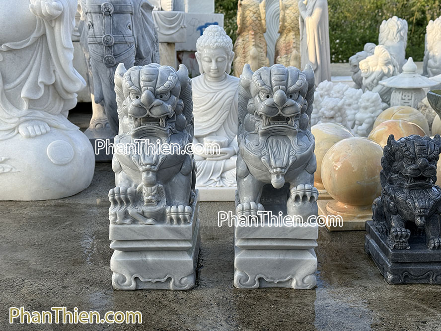Tượng Kỳ Lân bằng đá Cẩm thạch xám 60cm - KL-82