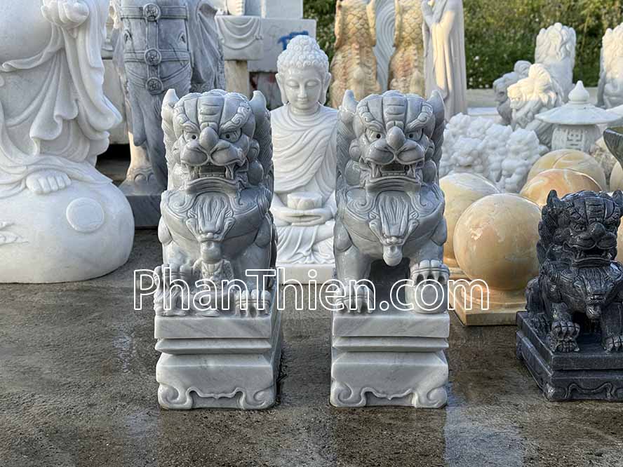 Tượng Kỳ Lân bằng đá Cẩm thạch xám 60cm - KL-82