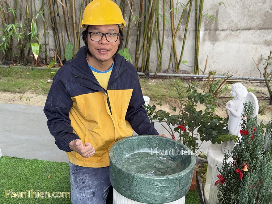 Lavabo bằng đá xanh ấn độ tự nhiên nguyên khối (LAV-18)