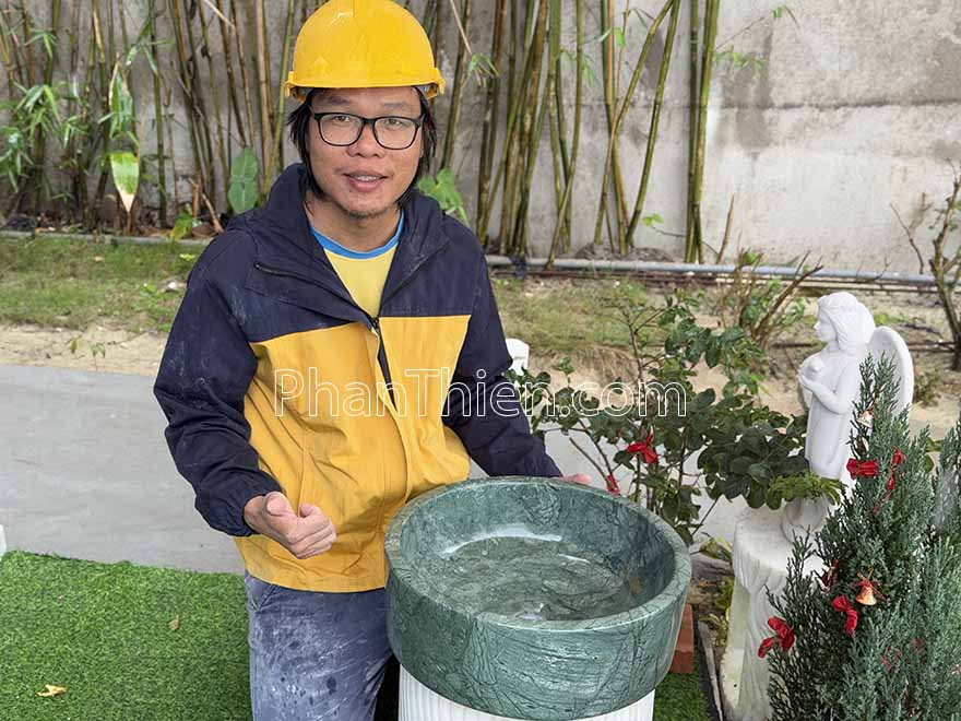Lavabo bằng đá xanh ấn độ tự nhiên nguyên khối (LAV-18)