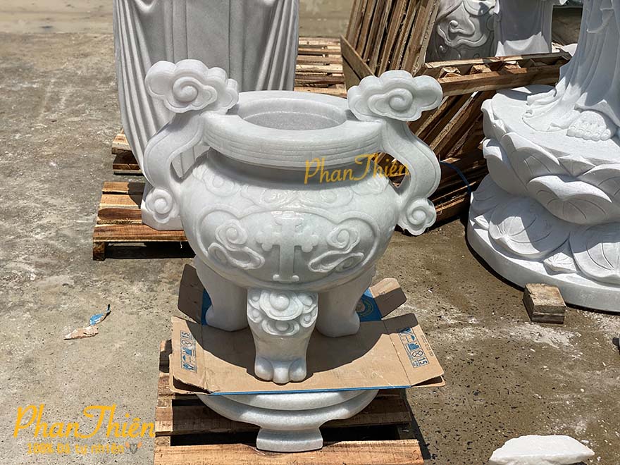 Lư Hương Công Giáo Đá Cẩm Thạch Trắng Xanh (LH-10)