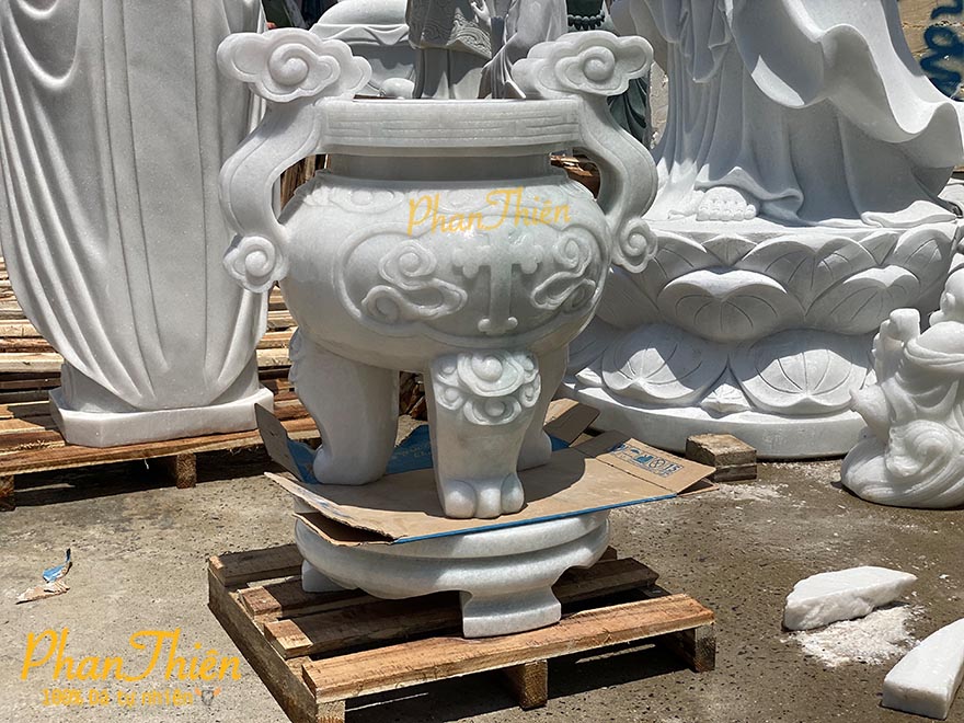 Lư Hương Công Giáo Đá Cẩm Thạch Trắng Xanh (LH-10)