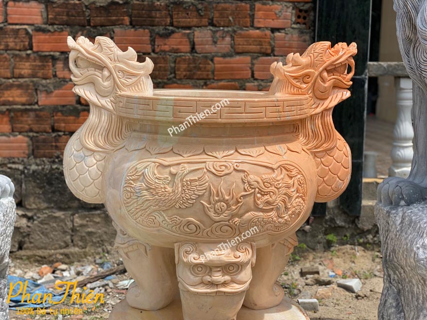 Lư Hương Chạm Rồng Đá Cà Rốt Vàng (LH-14)