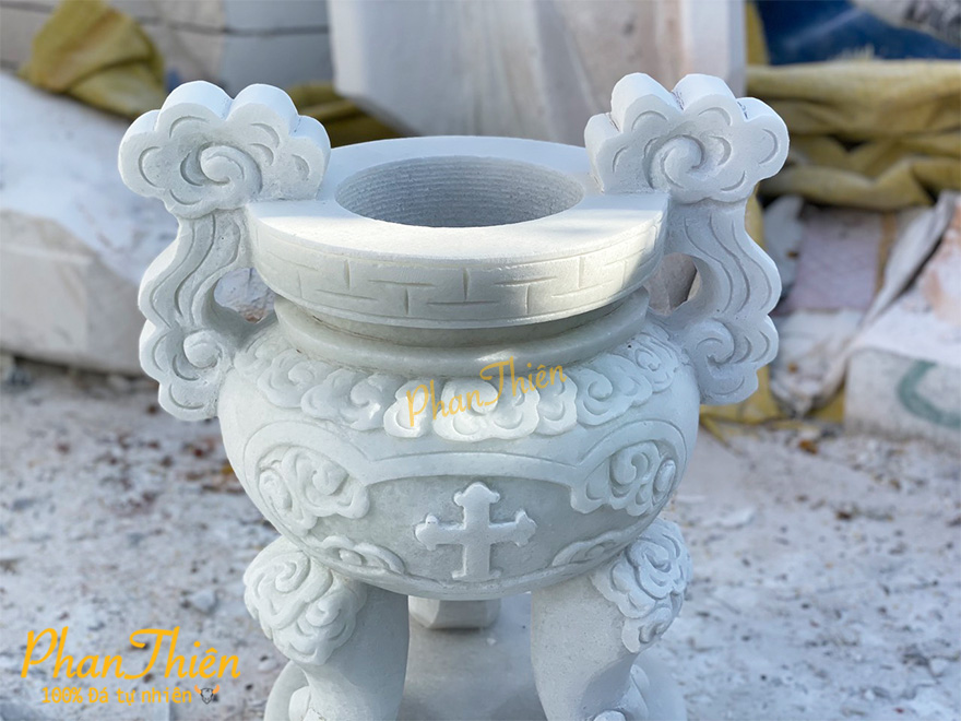 Lư Hương Công Giáo Đá Cẩm Thạch Trắng Xanh (LH-06)