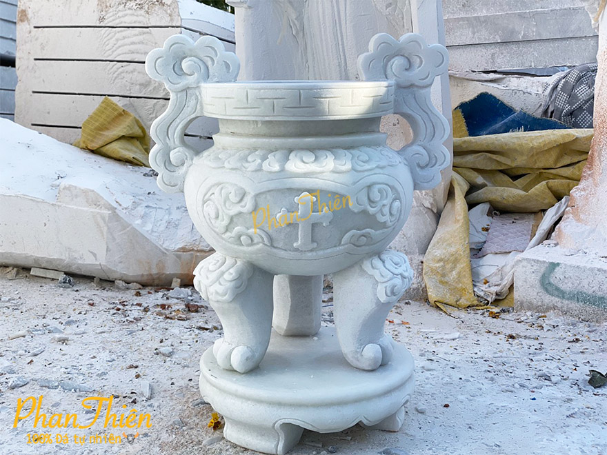 Lư Hương Công Giáo Đá Cẩm Thạch Trắng Xanh (LH-06)