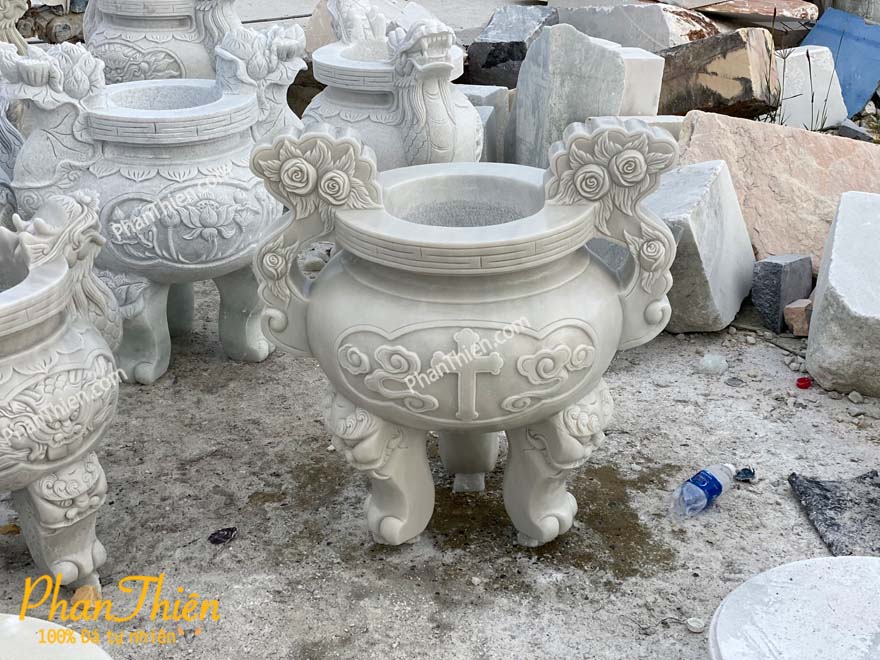 Lư Hương Công Giáo Đá Trắng Mịn (LH-18)