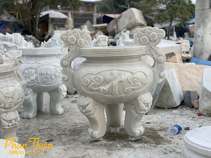 Lư Hương Công Giáo Đá Trắng Mịn (LH-18)
