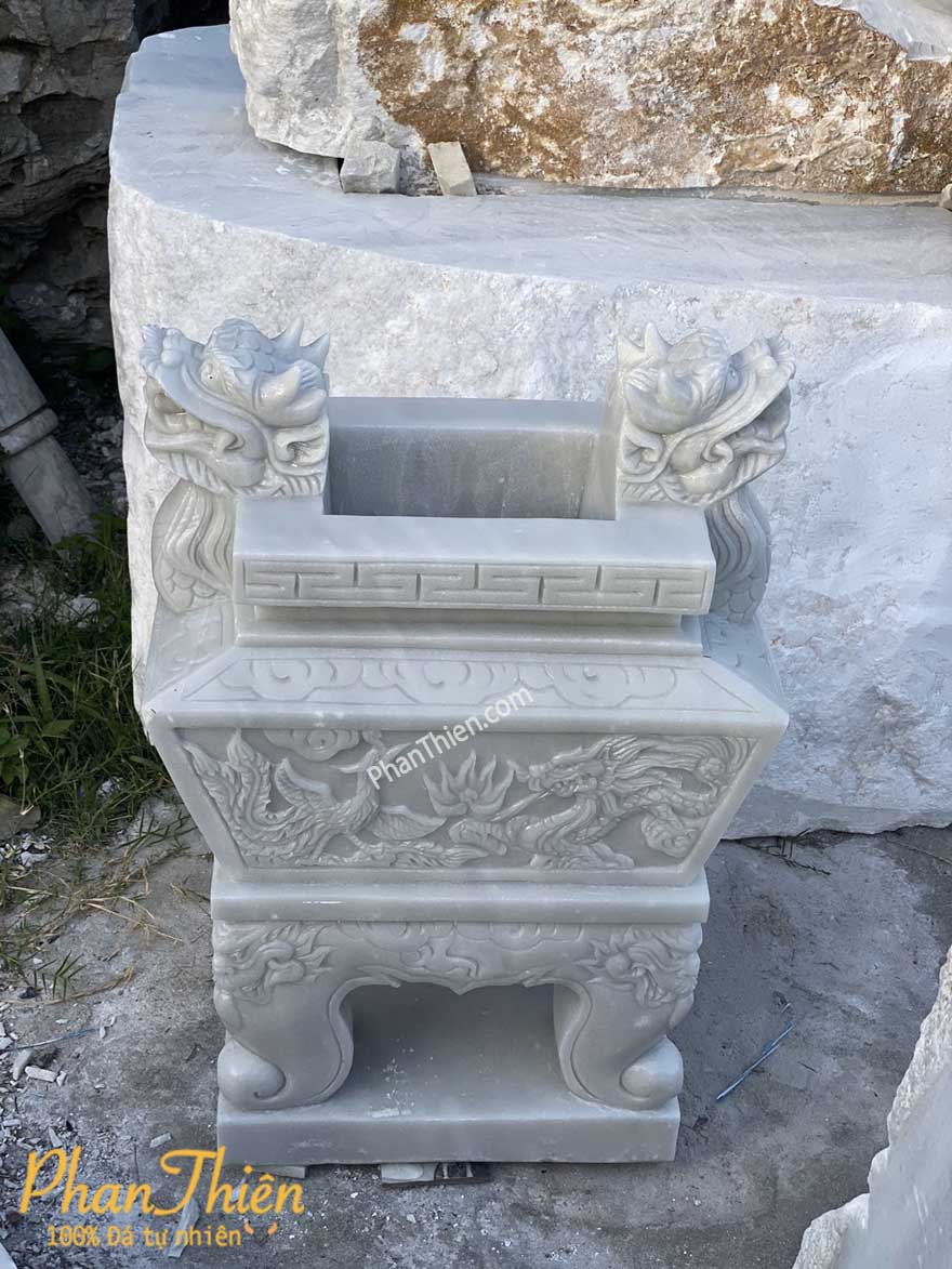 Lư Hương Đá Trắng Mịn loại Vuông (LH-17)