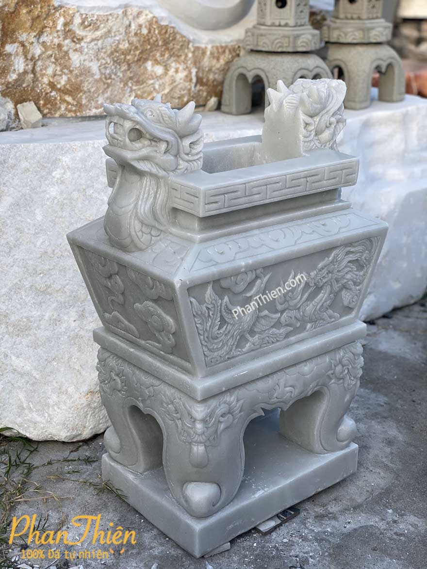 Lư Hương Đá Trắng Mịn loại Vuông (LH-17)