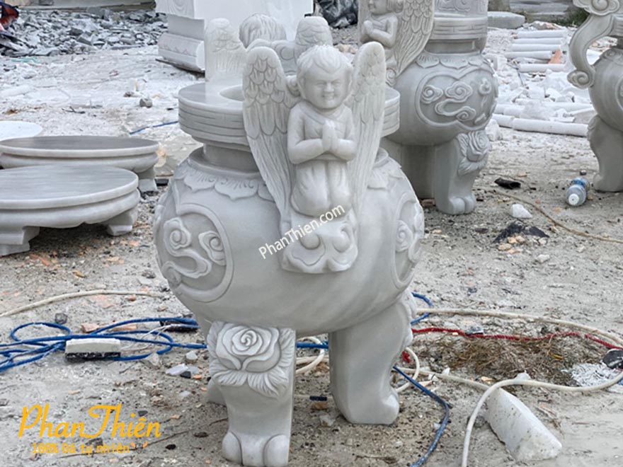 Lư Hương Thiên Thần Công Giáo Đá Trắng Xám Mịn (LH-15)