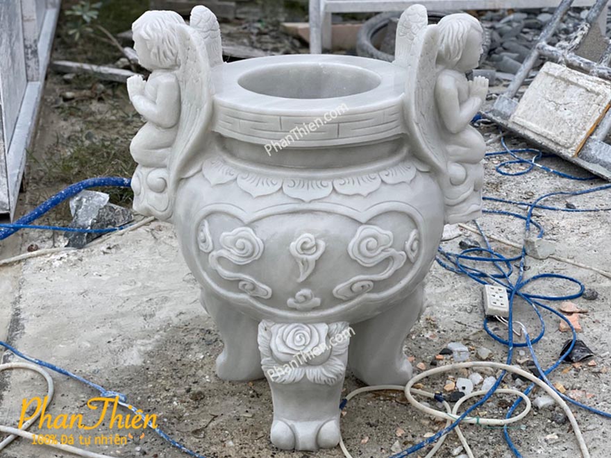 Lư Hương Thiên Thần Công Giáo Đá Trắng Xám Mịn (LH-15)