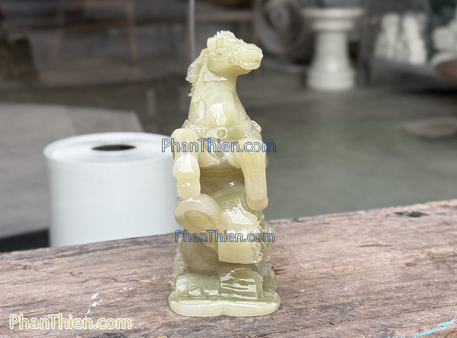 Tượng Ngựa đá Phong Thuỷ onyx xanh 20cm - NGUA-12