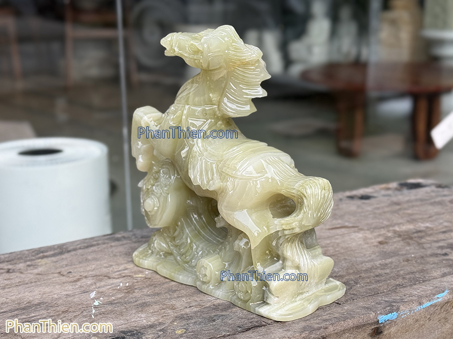 Tượng Ngựa đá Phong Thuỷ onyx xanh 20cm - NGUA-12