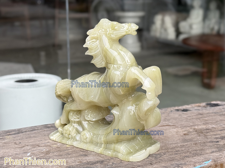 Tượng Ngựa đá Phong Thuỷ onyx xanh 20cm - NGUA-12