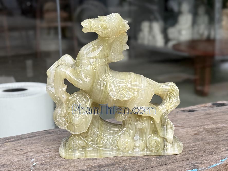 Tượng Ngựa đá Phong Thuỷ onyx xanh 20cm - NGUA-12