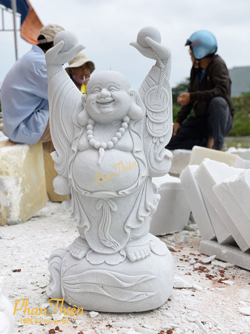 Phật Di Lặc Giơ Tay bằng Đá Trắng Tự Nhiên (DL-15)