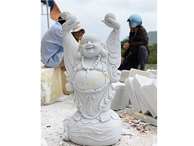 Phật Di Lặc Giơ Tay bằng Đá Trắng Tự Nhiên (DL-15)