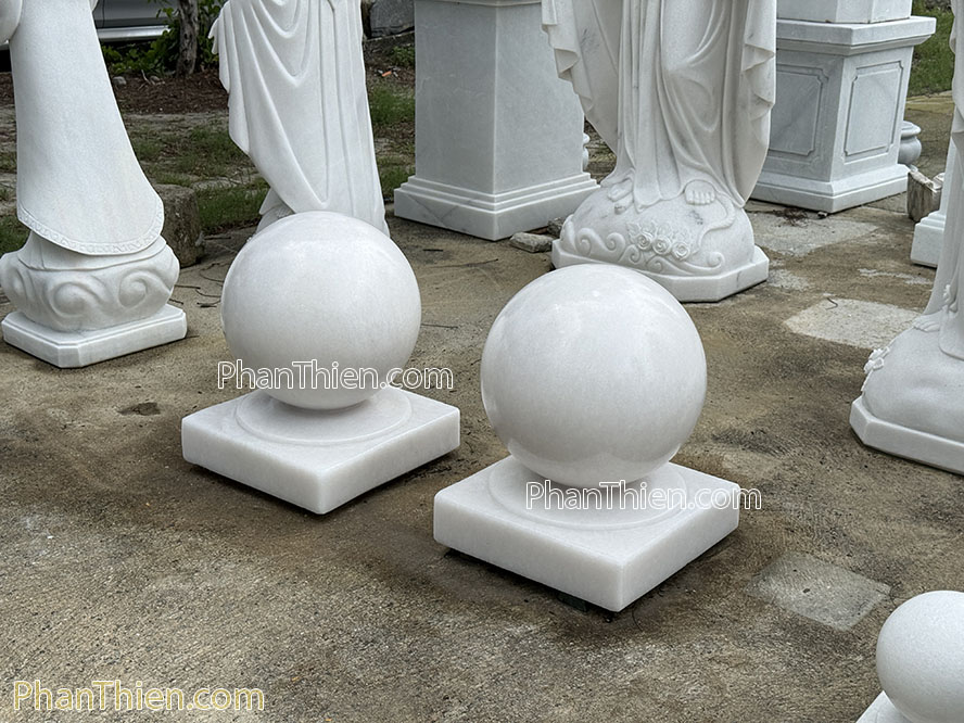 Quả cầu đá trụ cổng đá trắng 40cm - QCD-20