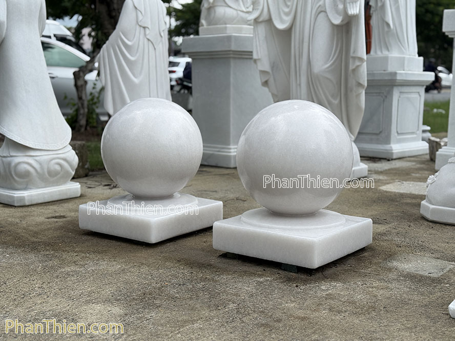 Quả cầu đá trụ cổng đá trắng 40cm - QCD-20