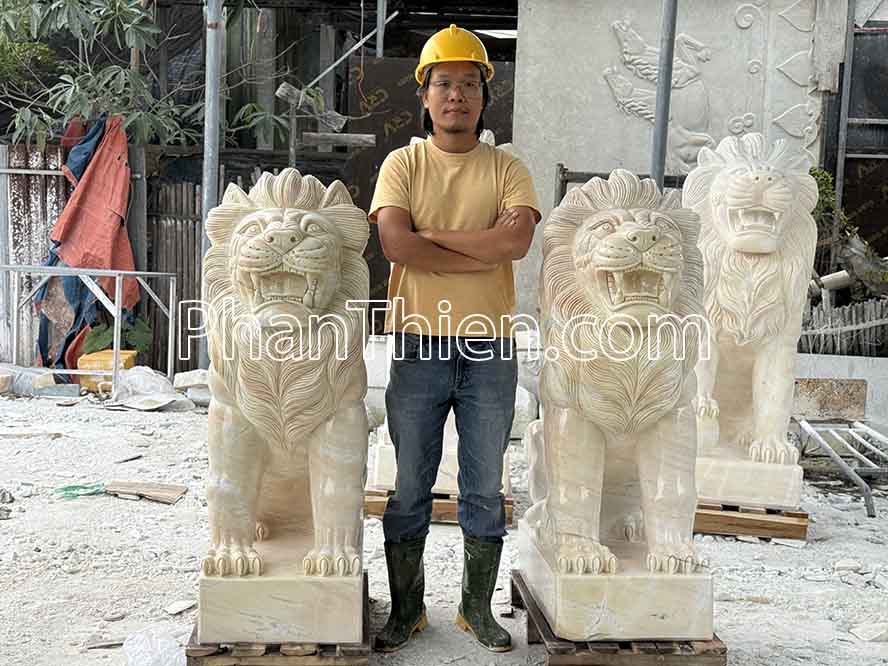 Tượng Sư Tử đá cà rốt đẹp - ST - 52