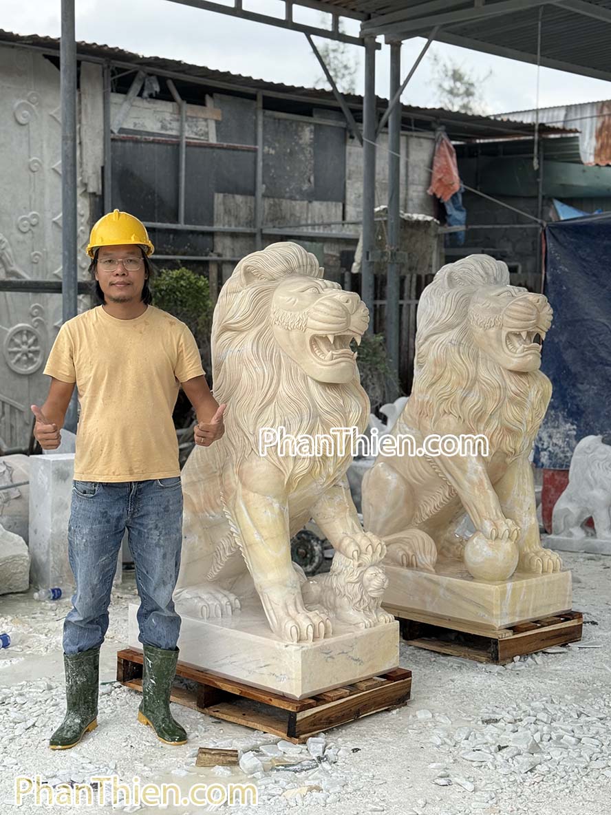 Tượng Sư tử đá cà rốt tự nhiên 150cm - ST-57