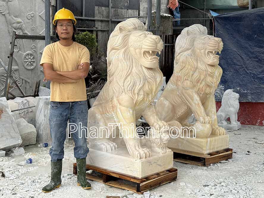 Tượng Sư tử đá cà rốt tự nhiên 150cm - ST-57