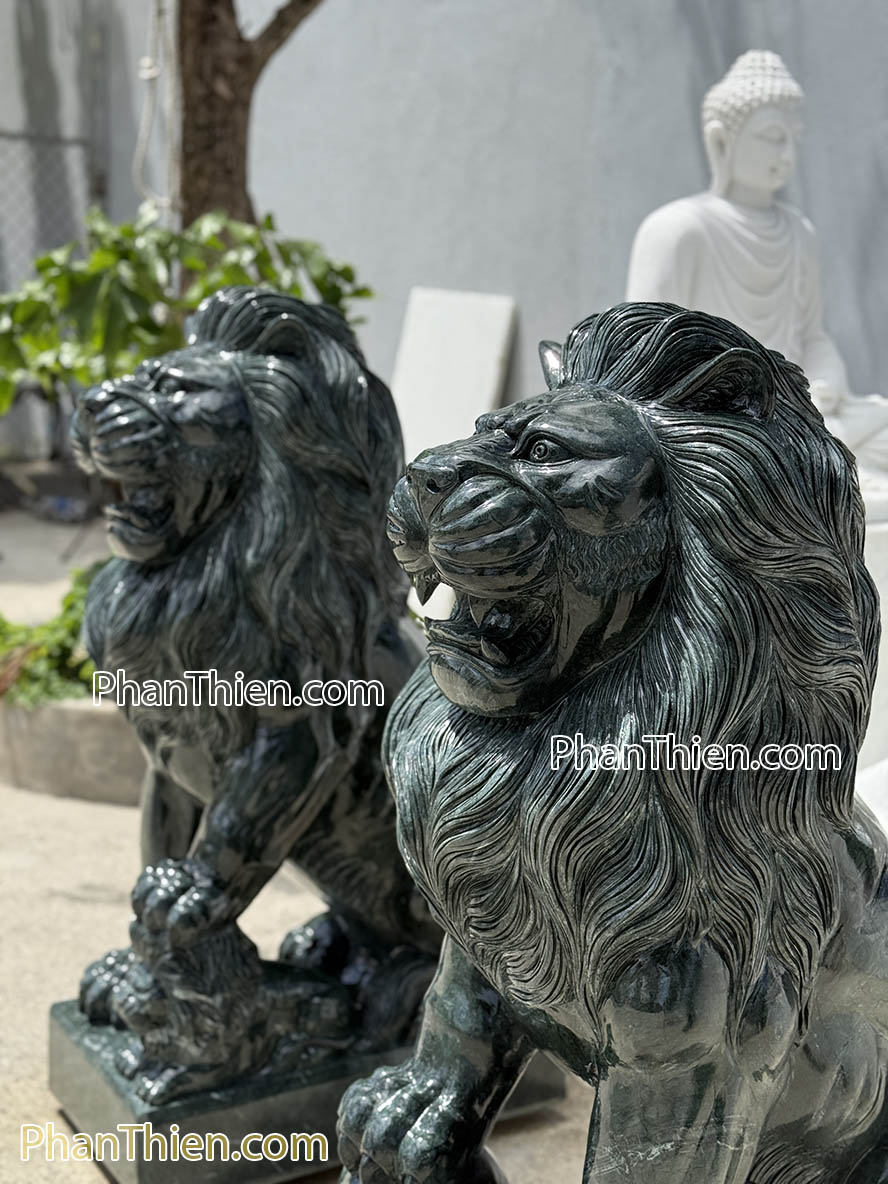 Sư tử đá xanh Ấn Độ nguyên khối 110cm - ST -63