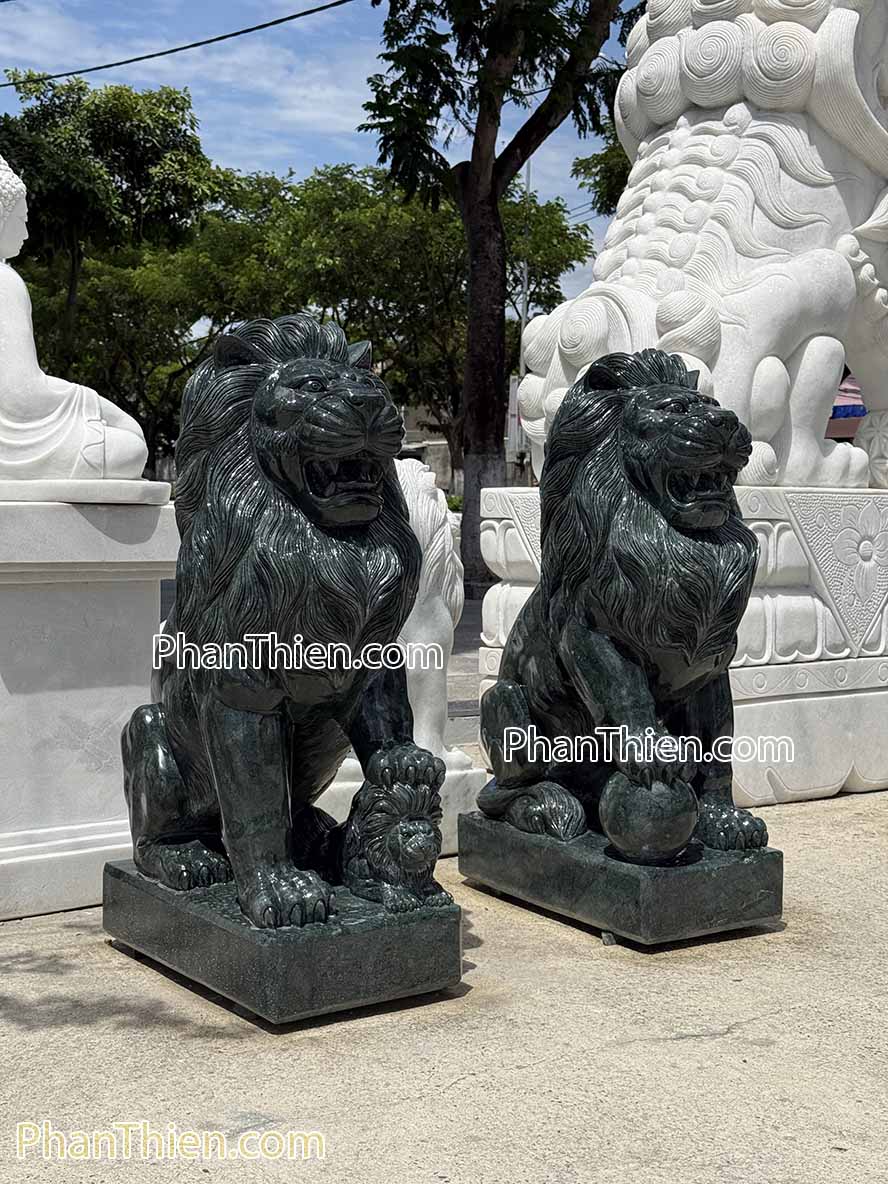 Sư tử đá xanh Ấn Độ nguyên khối 110cm - ST -63