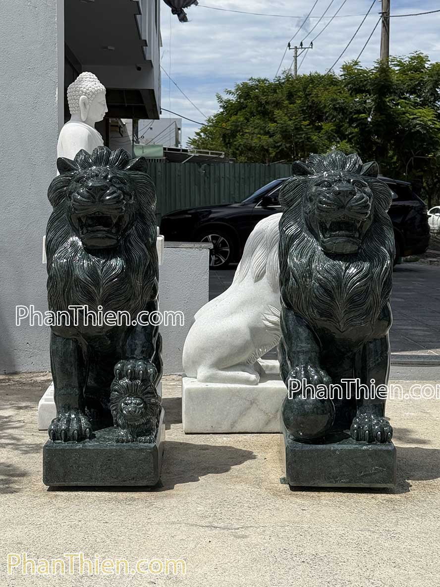 Sư tử đá xanh Ấn Độ nguyên khối 110cm - ST -63