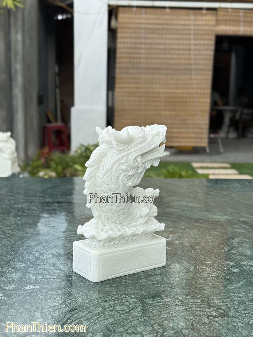Tượng Cá Chép Hoá Rồng bằng đá cẩm thạch 20cm (CA-20)