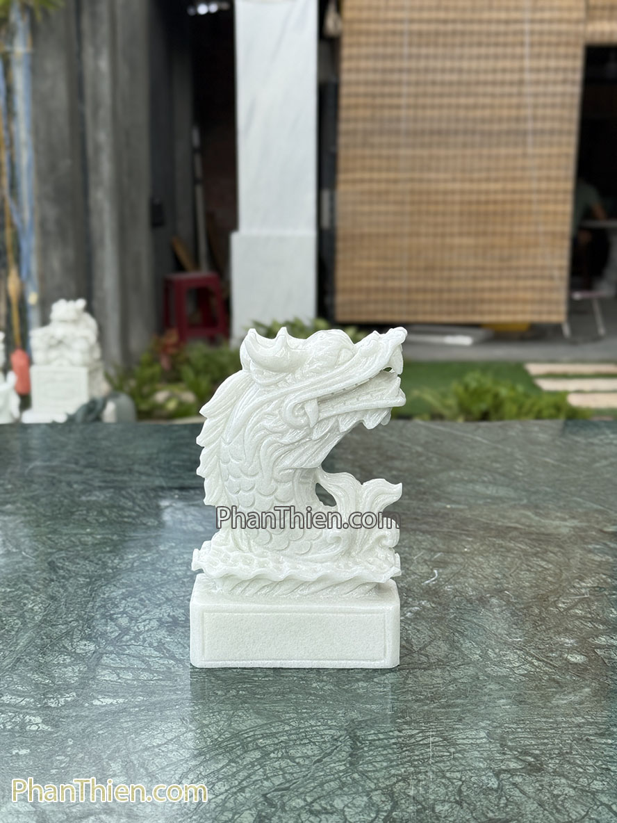 Tượng Cá Chép Hoá Rồng bằng đá cẩm thạch 20cm (CA-20)