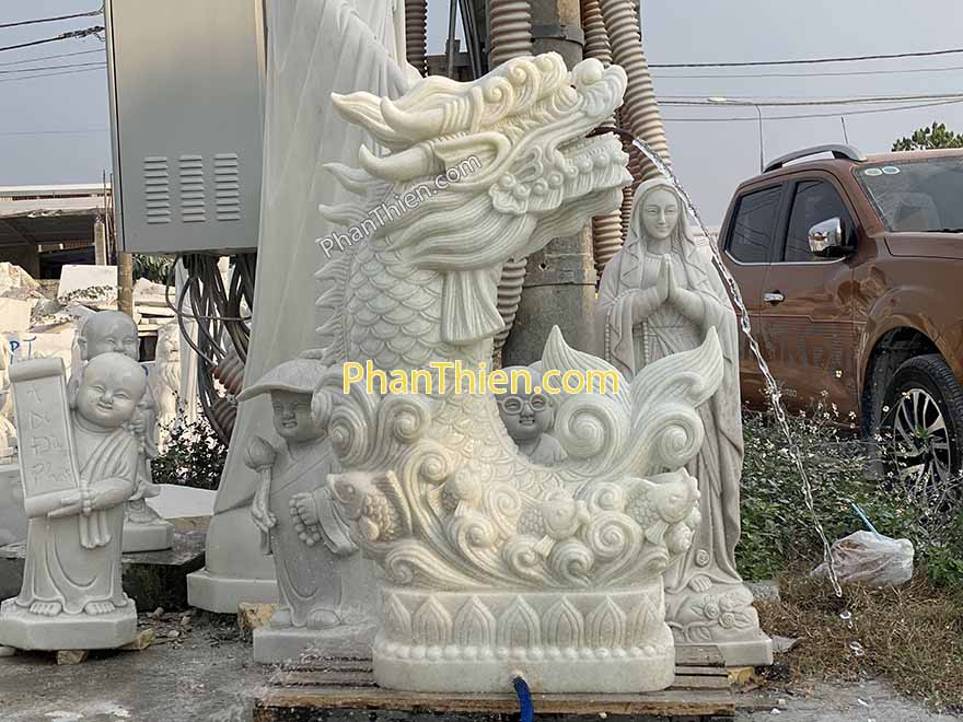 Tượng Cá Chép Hoá Rồng bằng đá (CA-06)