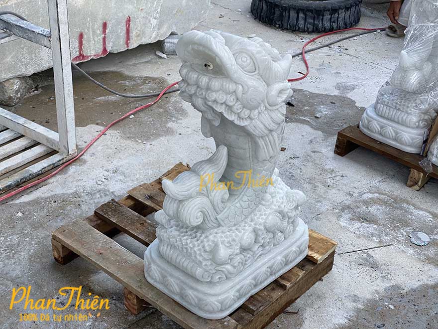 Tượng Cá Chép Hoá Rồng Đá Trắng Non Nước (CA-05)
