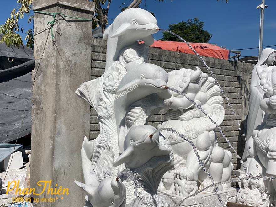 Tượng Cá Heo bằng Đá Cẩm Thạch Trắng (CAHEO-06)
