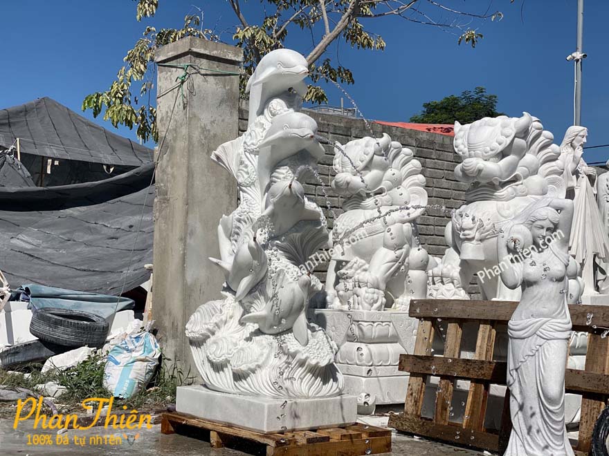 Tượng Cá Heo bằng Đá Cẩm Thạch Trắng (CAHEO-06)