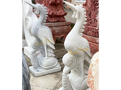 Tượng Chim Hạc Đứng Long Quy Đá Cẩm Thạch Trắng (CH-02)