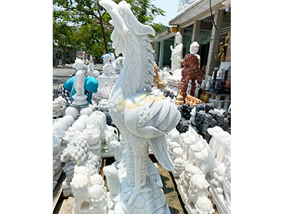 Tượng Chim Hạc đứng trên Lưng Rùa Đá Cẩm Thạch Trắng (CH-01)