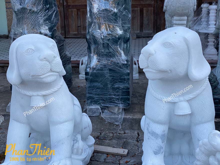 Tượng Chó Đá Cẩm Thạch Trắng (C-04)