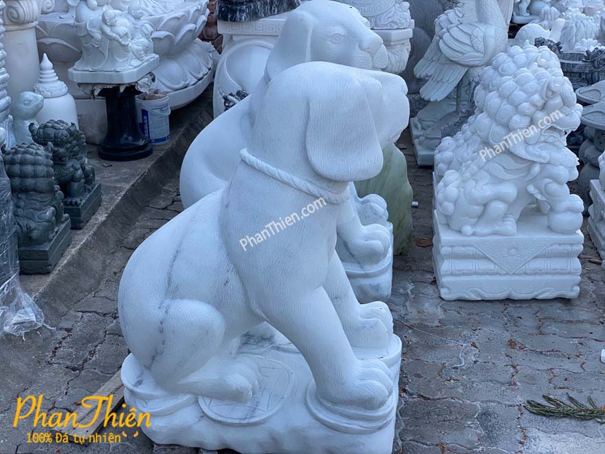 Tượng Chó Đá Cẩm Thạch Trắng (C-04)
