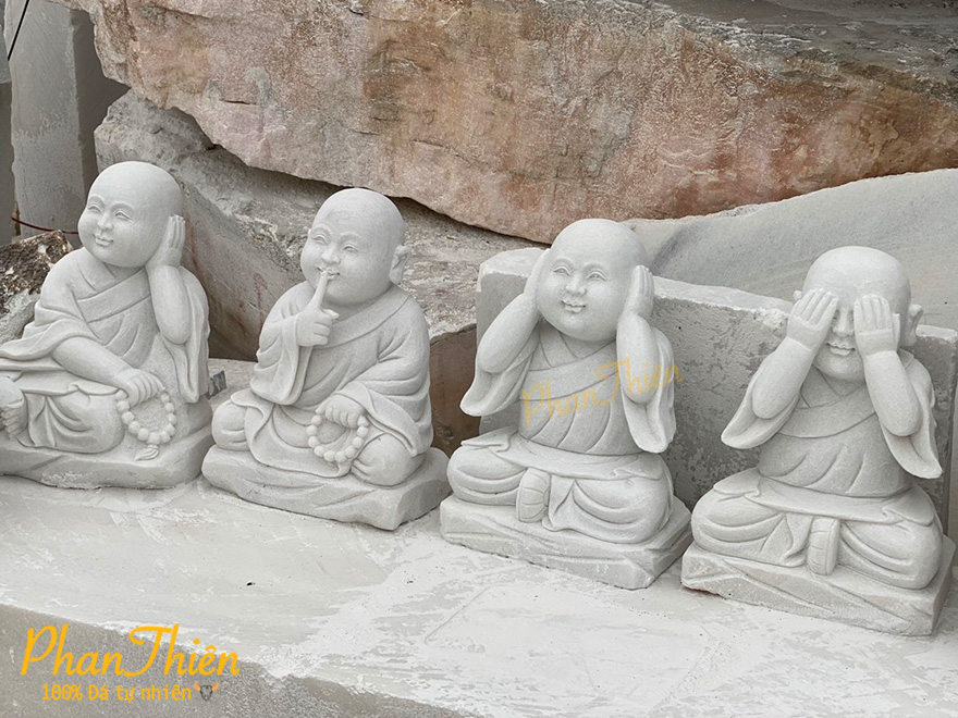 Tượng Chú Tiểu Tứ Không Đá Cẩm Thạch Trắng (CT-05)