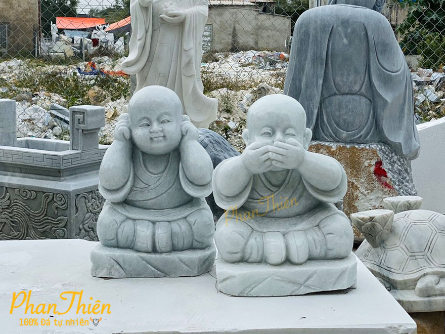 Tượng Chú Tiểu Tứ Không Đá Cẩm Thach Trắng Trong Xanh (CT-06)