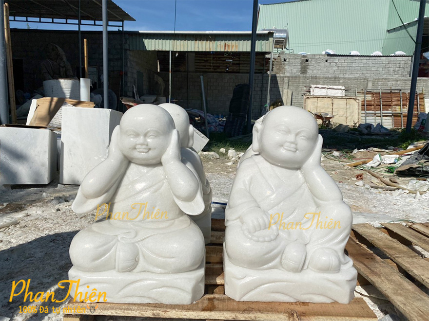 Tượng Chú Tiểu Tứ Không Đá Cẩm Thạch Trắng (CT-08)