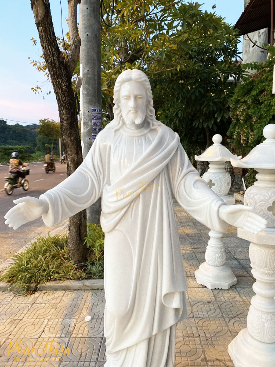 Tượng Chúa Giesu Giang Tay Đá Cẩm Thạch Trắng (TC-09)