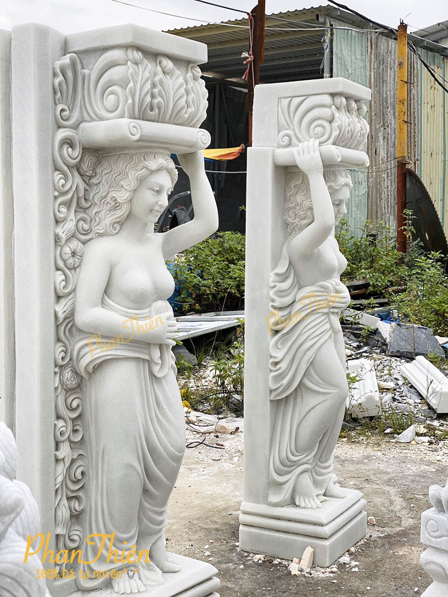 Tượng Cô Gái Nghệ Thuật bằng Đá Cẩm Thạch Trắng (GAI-01)